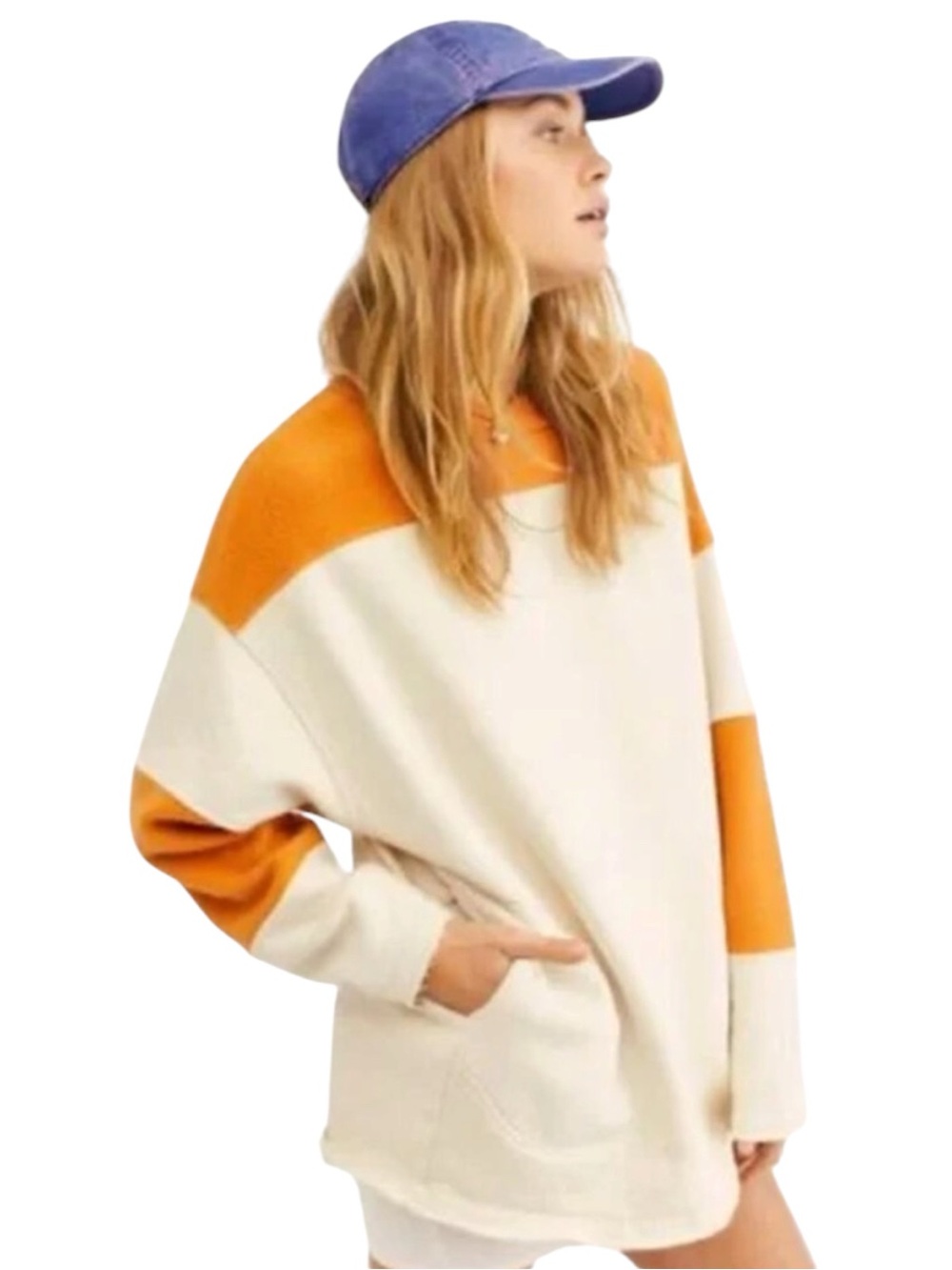 FREE PEOPLE Jordan Oversized Colorblock Sweatshirt in Orange/White Size Small